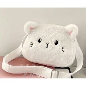 Cat Crossbody Bags Girls Women Fashion Purses White Fuzzy Cat Shoulder Bag New